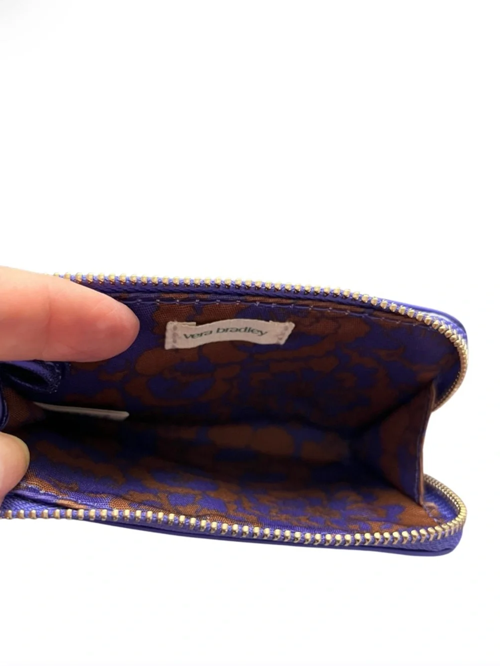 NWT Vera Bradley Sheepskin Leather Zip Card Case with Keyring Metallic Purple